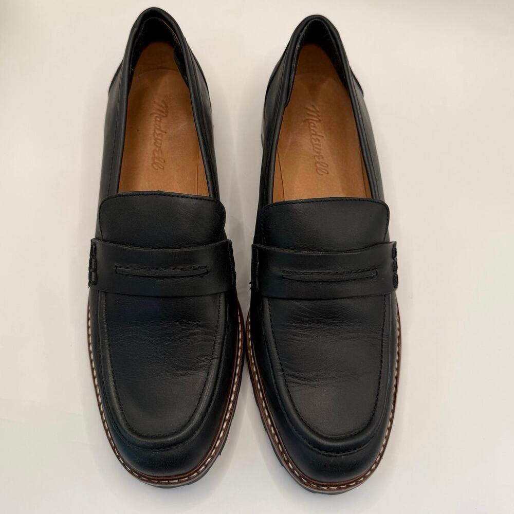 Madewell The Corinne Lugsole Loafers Black Leather Chunky Platform 8 Worn Once - Picture 1 of 9